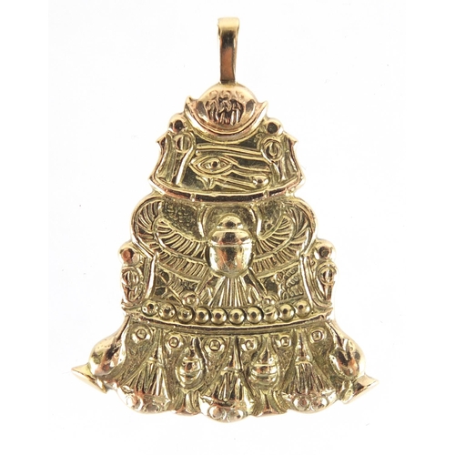 741 - 9ct gold scarab beetle design pendant, 4cm in length, approximate weight 14.1g