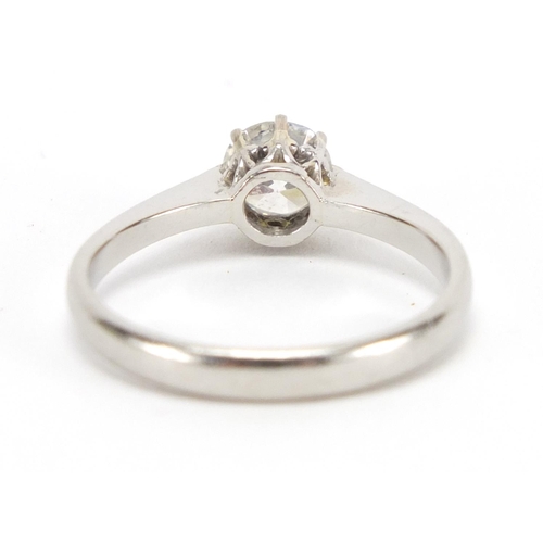 685 - Platinum diamond solitaire ring, size O, approximate weight 4.0g