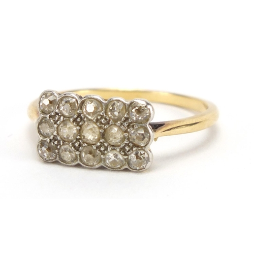 763 - 18ct gold and platinum diamond cluster ring, size S, approximate weight 3.2g