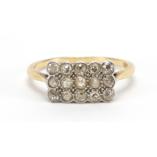 763 - 18ct gold and platinum diamond cluster ring, size S, approximate weight 3.2g