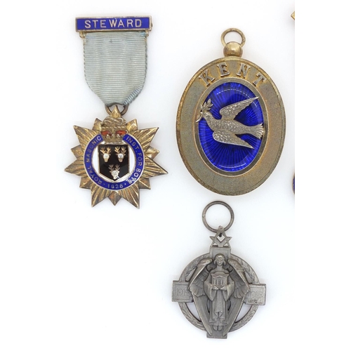 186 - Five Masonic silver jewels, four enamel including Royal Masonic Institute for Girls and Royal Masoni... 