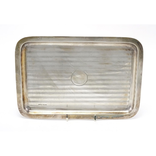 629 - Rectangular silver tray with engine turned decoration, by James Dixon & Sons, Sheffield 1915, 28cm x... 