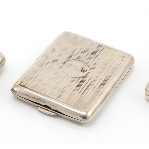 619 - Five rectangular silver match cases some with engine turned decoration, various Birmingham hallmarks... 