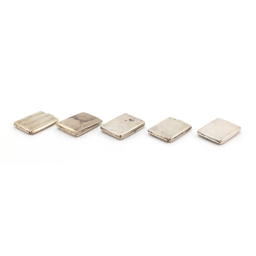 619 - Five rectangular silver match cases some with engine turned decoration, various Birmingham hallmarks... 
