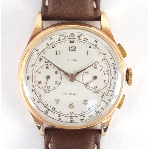 828 - Gentleman's 18ct gold chronograph wristwatch, the case numbered 1429, 3.6cm in diameter