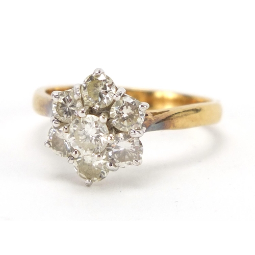 679 - 18ct gold diamond flower head ring, size N, approximate weight 3.8g