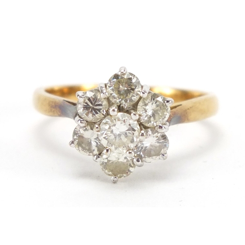 679 - 18ct gold diamond flower head ring, size N, approximate weight 3.8g