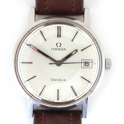 824 - Gentleman's Omega Geneve stainless steel wristwatch with date dial, the movement numbered 635459, 3.... 