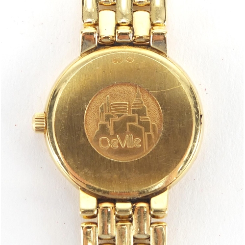 848 - Ladies 18ct gold Omega Deville wristwatch with 18ct gold strap, the case numbered 56643398, with rel... 