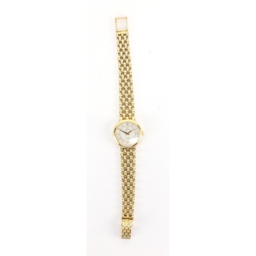 848 - Ladies 18ct gold Omega Deville wristwatch with 18ct gold strap, the case numbered 56643398, with rel... 