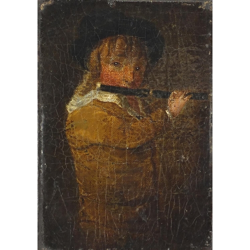 983 - After John Constable - Piper Boy, antique oil on wood panel, label verso, unframed, 20cm x 14cm
