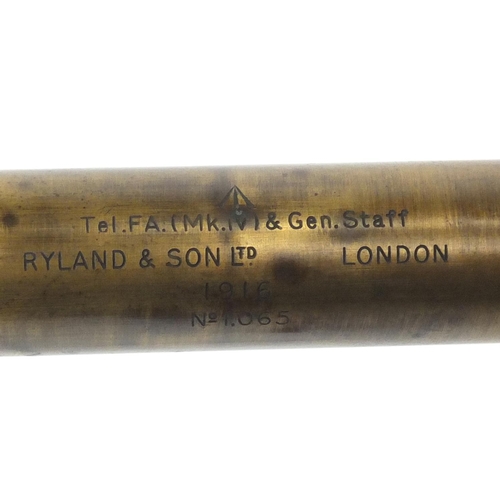 245 - World War I Military Mark IV two drawer leather bound brass telescope by Ryland & Son of London, wit... 