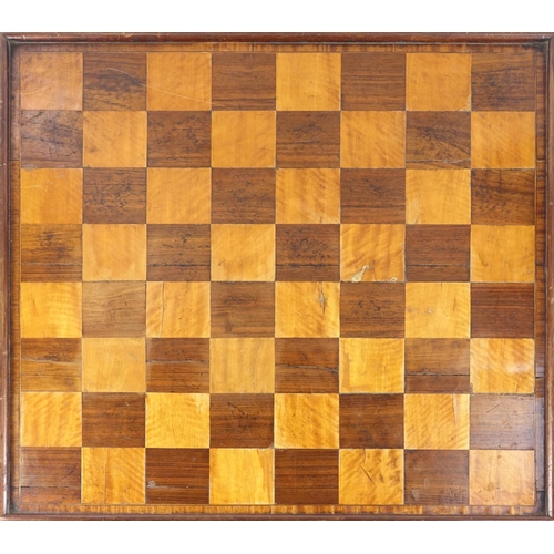 135 - Victorian mahogany and satin wood chess board, 56cm x 55.5cm
