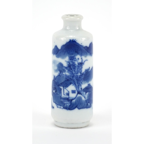 324 - Chinese blue and white porcelain snuff bottle hand painted with a landscape, 8.1cm high