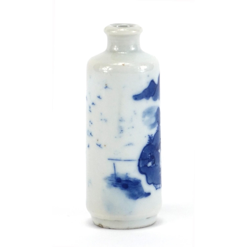 324 - Chinese blue and white porcelain snuff bottle hand painted with a landscape, 8.1cm high