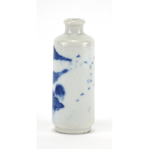 324 - Chinese blue and white porcelain snuff bottle hand painted with a landscape, 8.1cm high