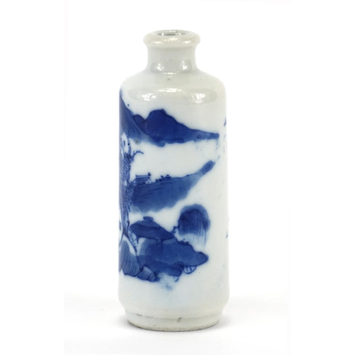 324 - Chinese blue and white porcelain snuff bottle hand painted with a landscape, 8.1cm high