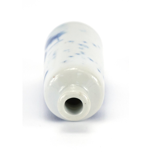 324 - Chinese blue and white porcelain snuff bottle hand painted with a landscape, 8.1cm high