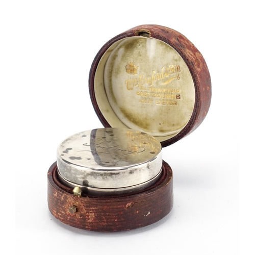 28 - 19th century silver pocket barometer, with enamelled dial and fitted case, indistinct hallmarks, 3cm... 