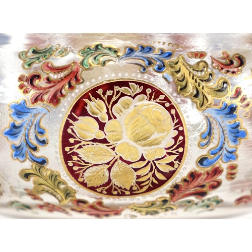 512 - Bohemian glass bowl enamelled and gilded with flowers, 12.5cm in diameter