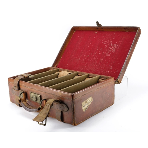 127 - Victorian hunting leather ammunition case, 16.5cm H x 47.5cm W x 32.5cm D