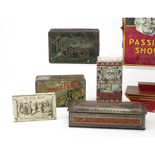 123 - Vintage advertising tins including Passing Show cigarettes, Carerras Christmas ink blotter tin, Thun... 