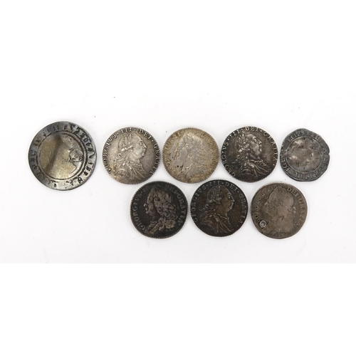 165 - Antique British coinage some hammered including six six pence's, 1746, 1757, 1757, 1787, 1787 and 17... 