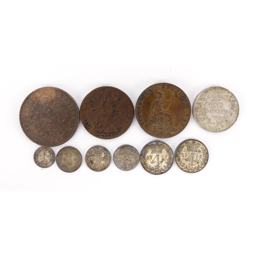 168 - 18th century and later mostly British coinage some silver including Young Head 1873 shilling and Mau... 