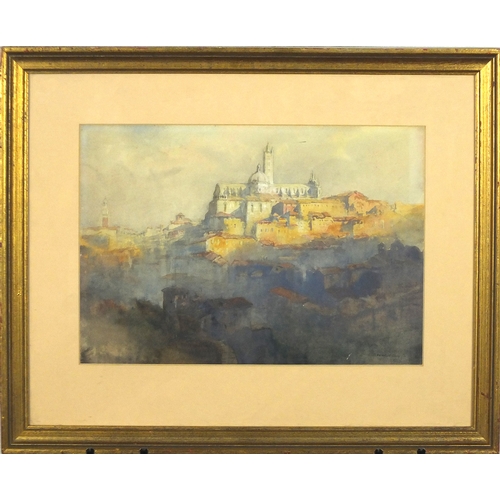 872 - Richard Henry Wright - View of Siena Italy, early 20th century watercolour, mounted and framed, 37.5... 