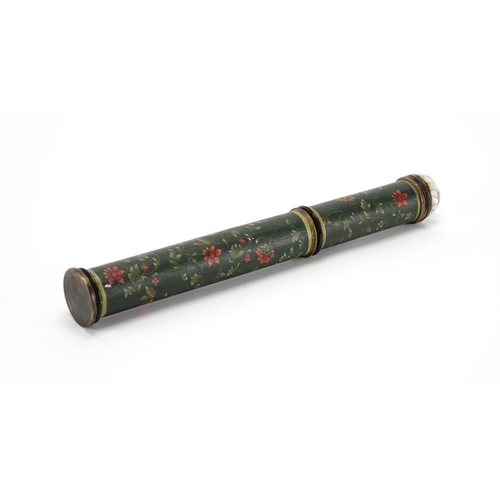 456 - Islamic four section pen box, with inkwell hand painted with flowers and foliate scroll