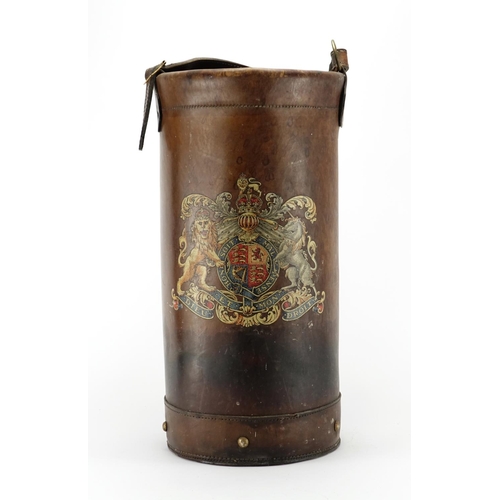 244 - British military World War I Fusiliers leather cordite carrier, 50.5cm high