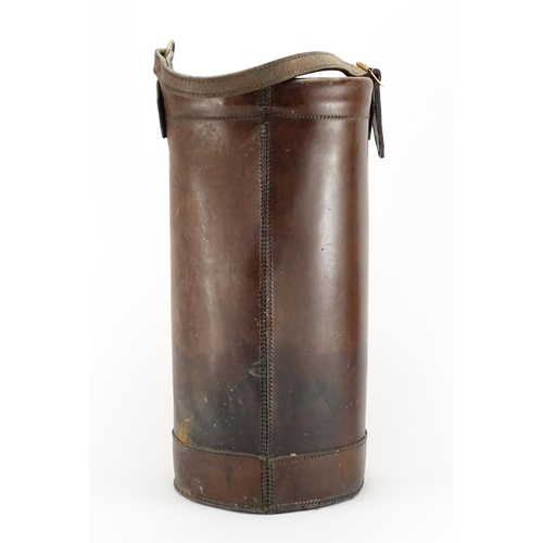 244 - British military World War I Fusiliers leather cordite carrier, 50.5cm high