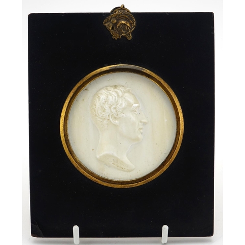 63 - 19th century white glass paste profile of Rev James Grahame by John Henning, mounted and housed in a... 