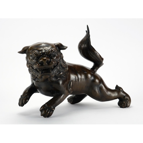 365 - Large Chinese patinated bronze Dog-Of-Foo, 43cm in length