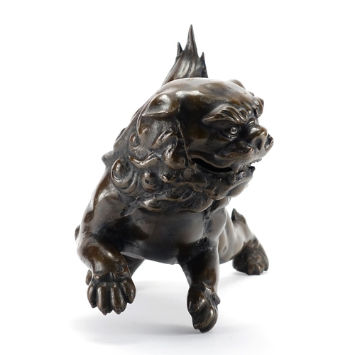 365 - Large Chinese patinated bronze Dog-Of-Foo, 43cm in length