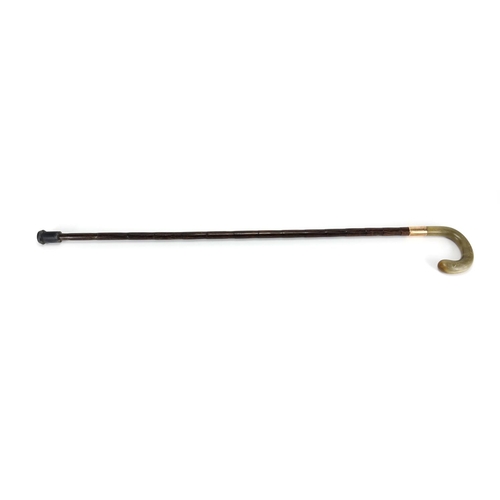 81 - Horn handled walking stick with 9ct gold collar, 92cm in length