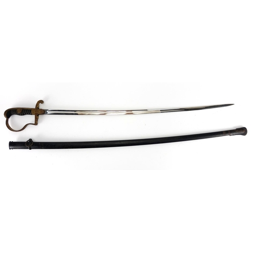 252 - German Military interest sword with scabbard, the steel blade impressed Carl Eickhorn, 100cm in leng... 