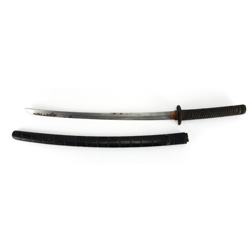 257 - Japanese Military interest Wakizashi with scabbard and steel blade, 83.5cm in length