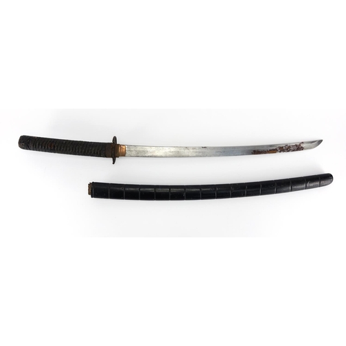 257 - Japanese Military interest Wakizashi with scabbard and steel blade, 83.5cm in length