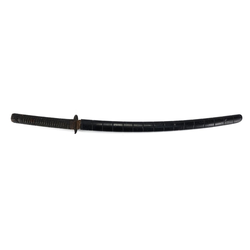 257 - Japanese Military interest Wakizashi with scabbard and steel blade, 83.5cm in length