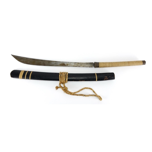 258 - Indonesian Mandau with scabbard and steel blade, 90cm in length