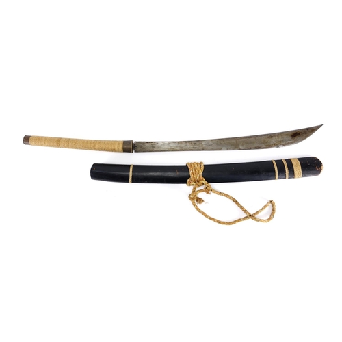 258 - Indonesian Mandau with scabbard and steel blade, 90cm in length