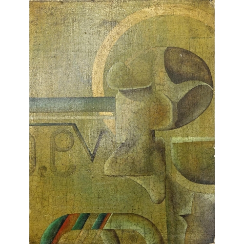 975 - Abstract composition, oil on card, unframed, 31cm x 23cm