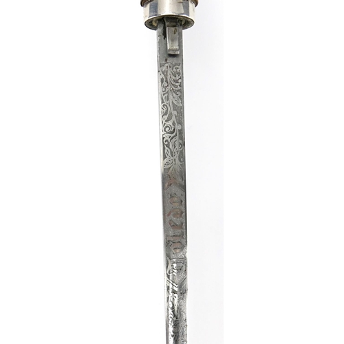 83 - 19th century Toledo sword stick with etched steel blade and silver collar, London 1929, 96cm in leng... 