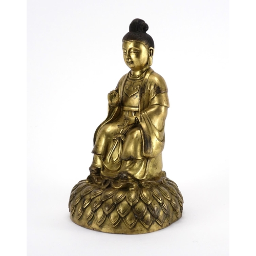 351 - Chino-Tibetan gilt bronze figure of Buddha, 30cm high