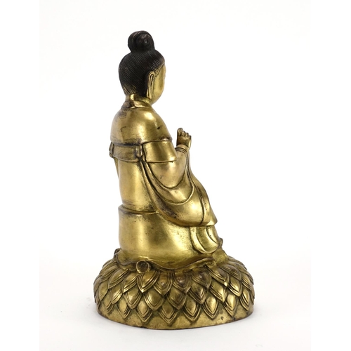 351 - Chino-Tibetan gilt bronze figure of Buddha, 30cm high