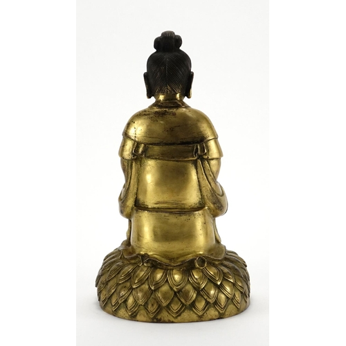 351 - Chino-Tibetan gilt bronze figure of Buddha, 30cm high