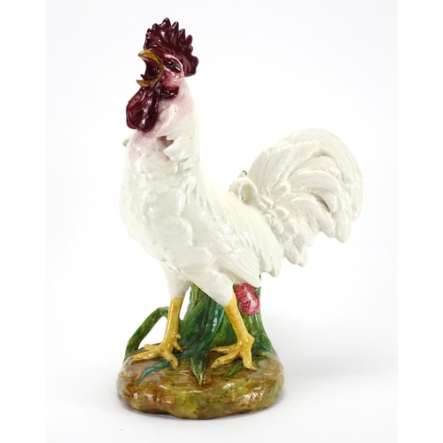 553 - 19th century Vallauris majolica rooster vase by Delphin Massier, painted marks to the base, 34.5cm h... 