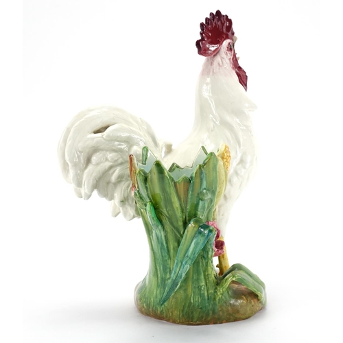 553 - 19th century Vallauris majolica rooster vase by Delphin Massier, painted marks to the base, 34.5cm h... 