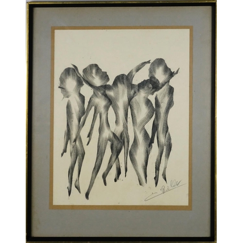 1012 - Surreal figures, two French school pencil drawings, each bearing a signature C Buffet, mounted and f... 